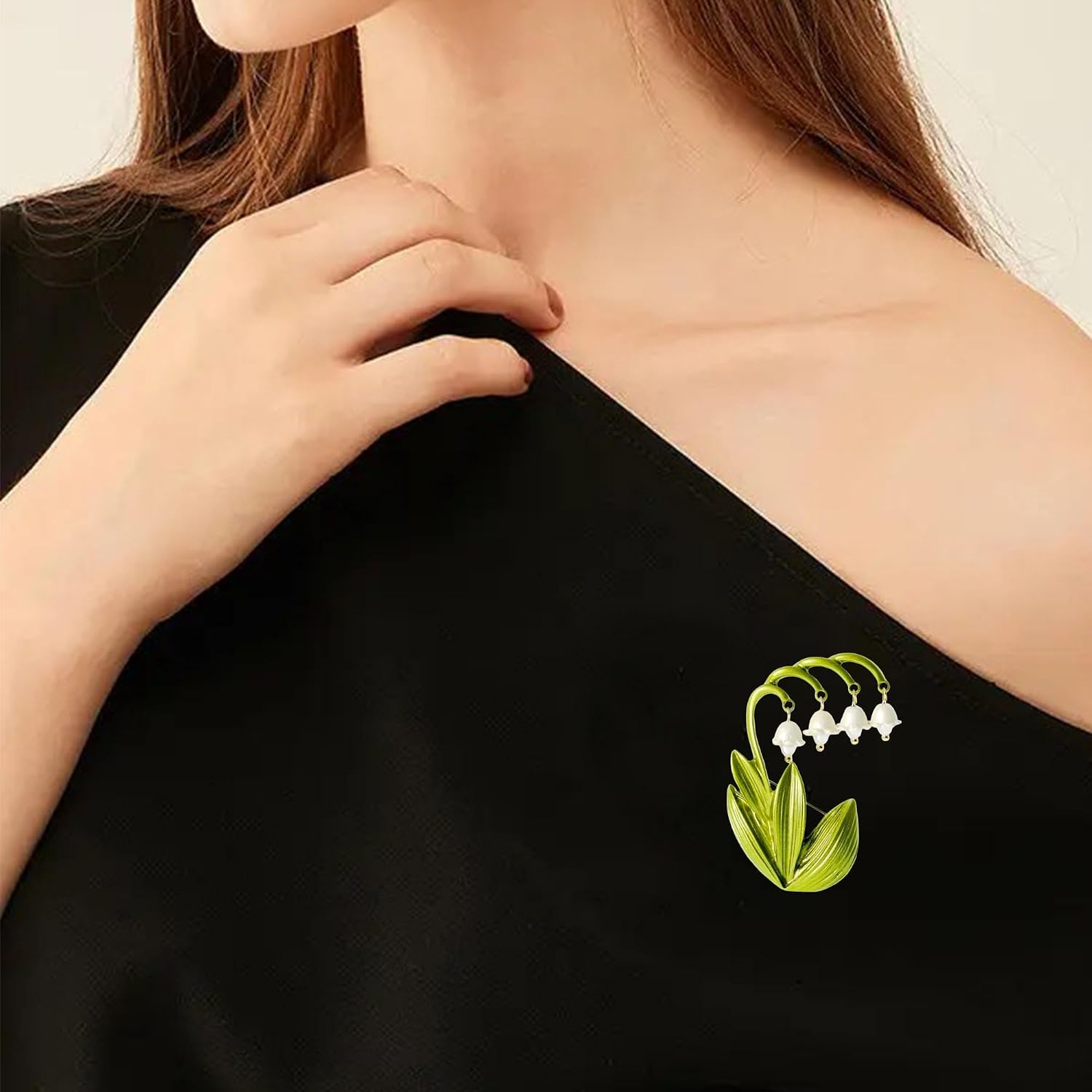 Elegant Enamel Lily of the Valley Statement Brooch Pin for Women Retro Bell Orchid Flower Lapel Pin Jewelry Gifts for Mom Wife Dress Suit Jacket Coat