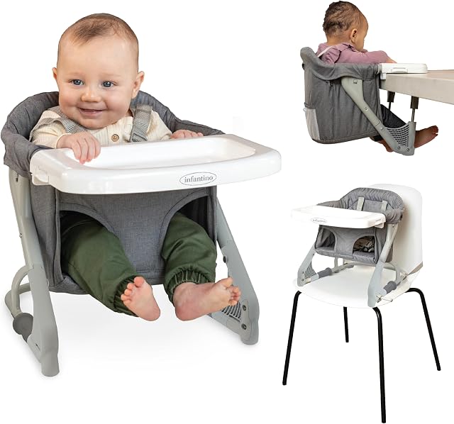 Infantino Ultimate Travel Booster, High Chair & Seat, Gray | Versatile & travel-friendly, Folds for on-the-go families, Doubles as high chair or booster