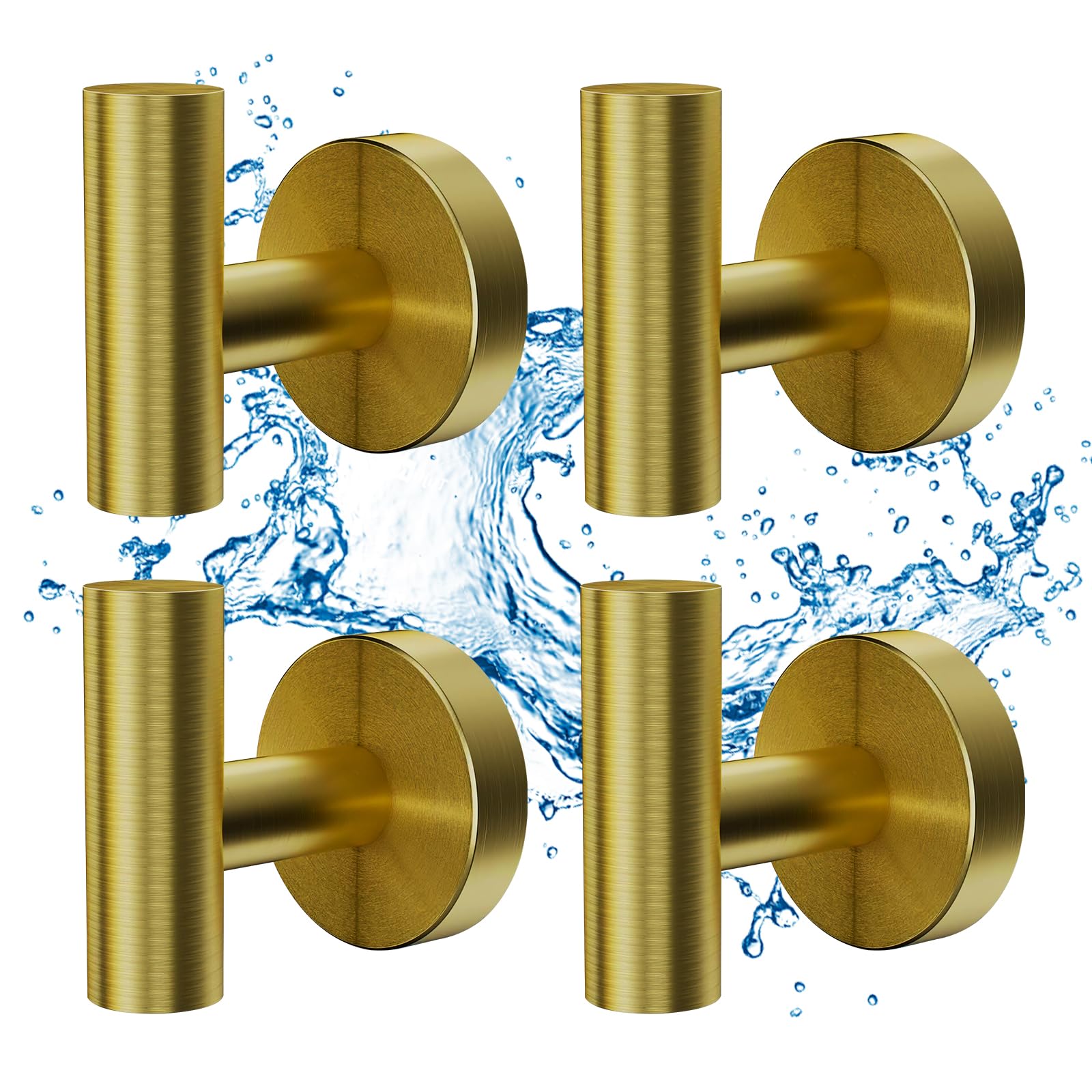 Woobroo 4 Pack Matte Gold Towel Hooks, Bathroom Hooks Heavy Duty SUS 304 Stainless Steel Bathroom Wall Hooks for Robes Coats