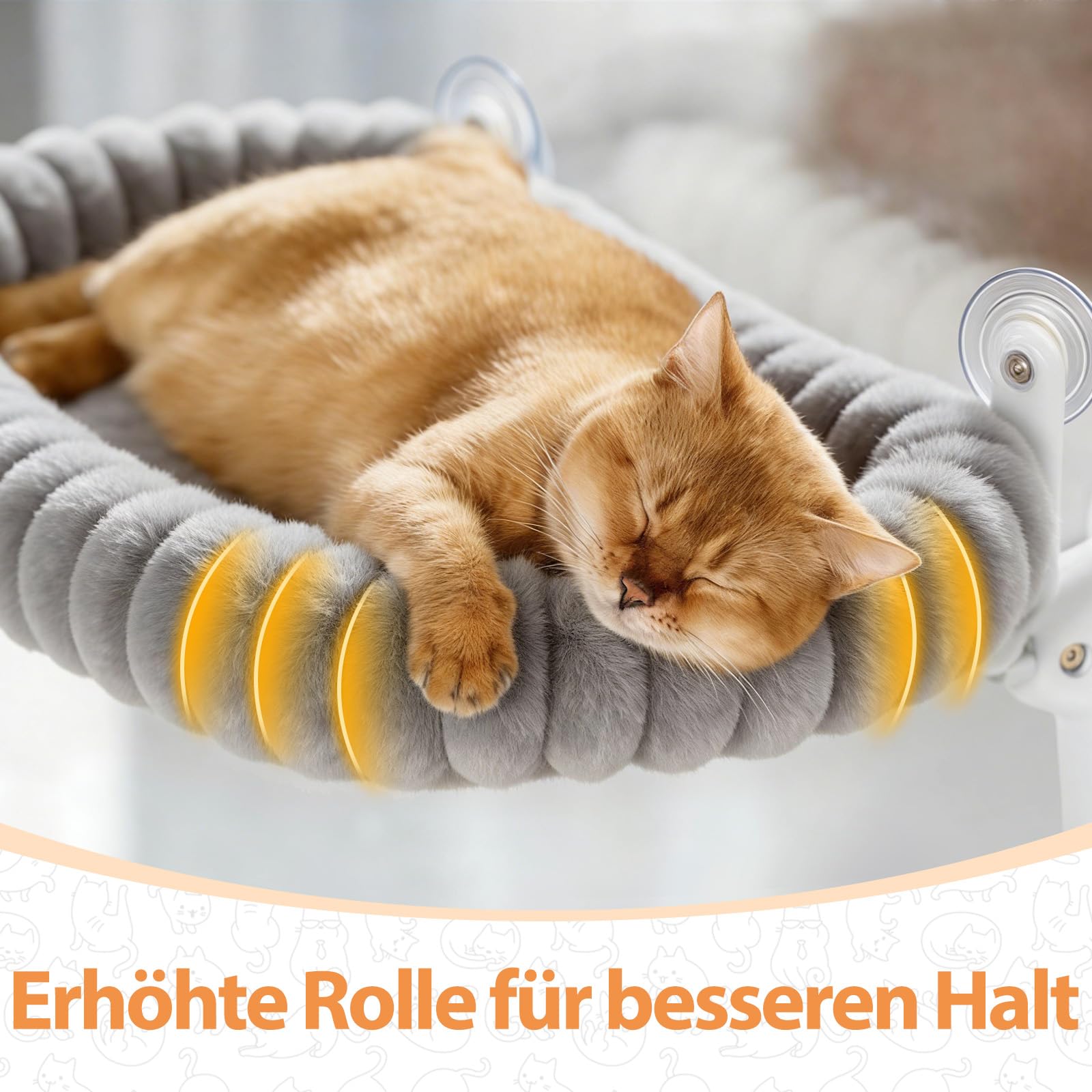 Katzen Fensterliege, Klappbarer Katzenbett Fenster Katzenliege Fensterbank Hängematte mit 4 Saugnäpfen, Abnehmbarem Wendebezug, Weicher Plüsch, Waschbares Bett für große Katzen & Kätzchen (Grau)