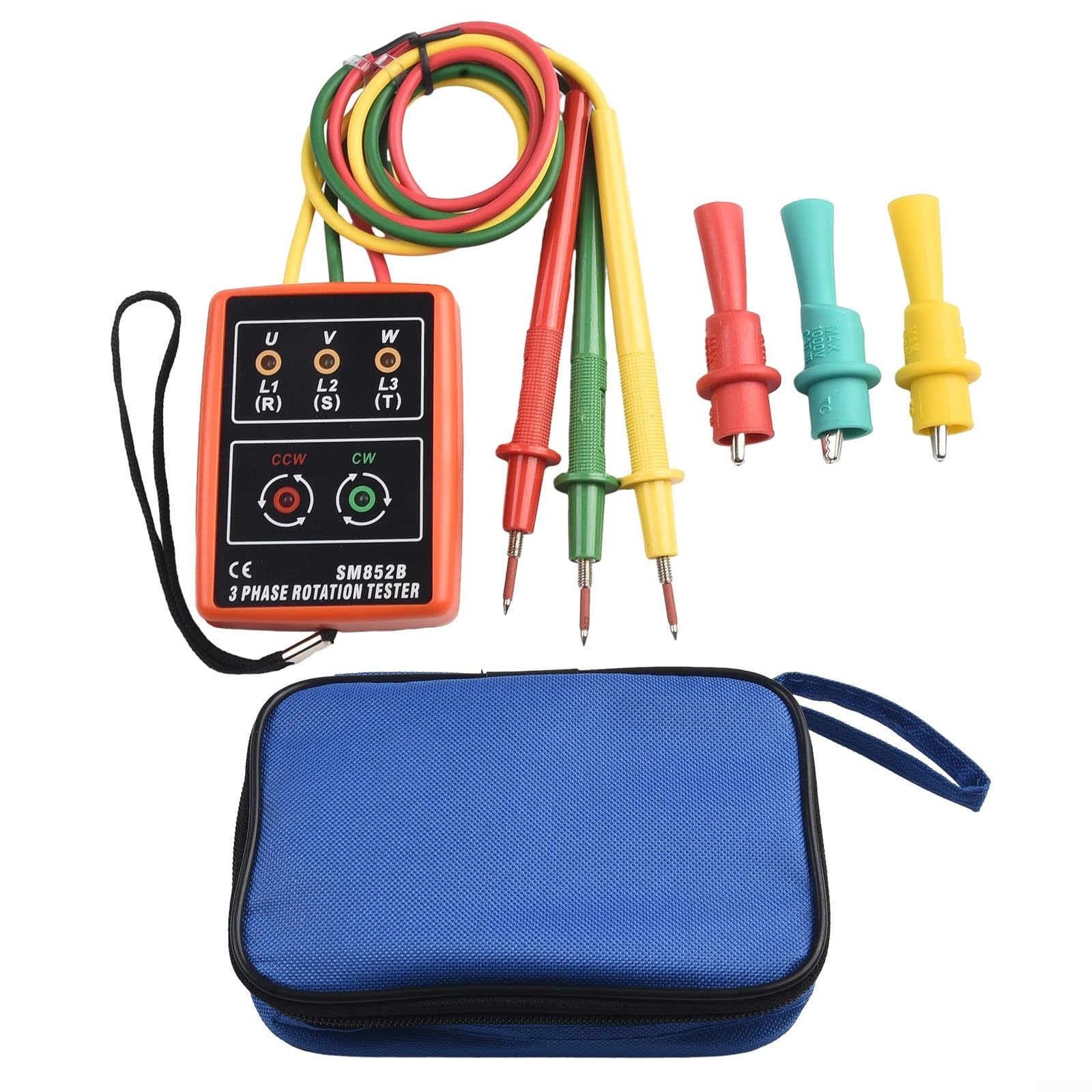 SM852B 3 Phase Tester with LED &amp; Buzzer Indicator, Phase Rotation and Open Phase Detector Meter for AC Voltage 60V-600V, Portable Three Phase Analyzer, Compatible with