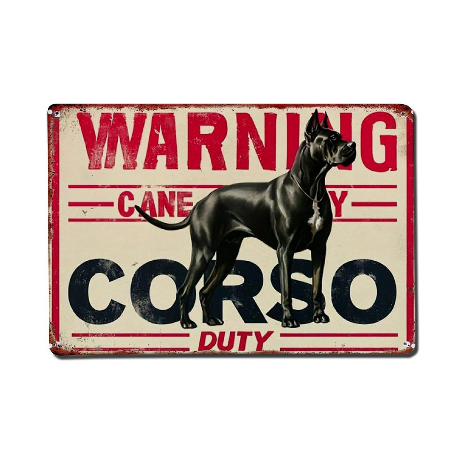 Warning Cane Corso Duty Tin Sign Metal Poster Vintage Metal Signs for Home Man Cave Bar Cafe Kitchen laundry room Wall Decorations Gift 8x12Inch