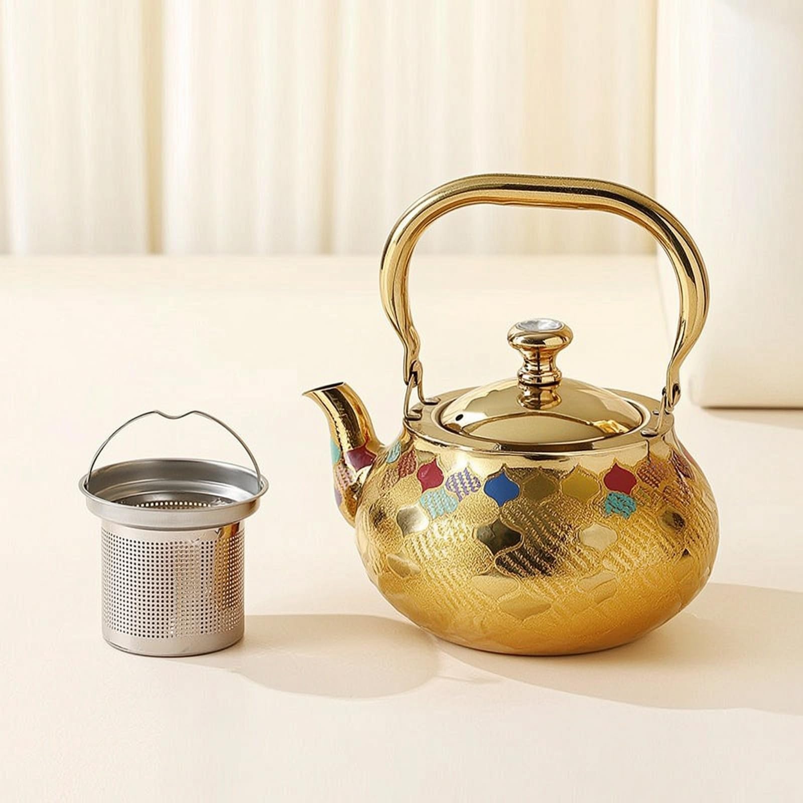Tetera de Acero Inoxidable Tetera Hervidor Caldera con Colador Desmontable y Asa Arqueada Fácil de Llenar y Limpiar Apta para Hostelería Comedor Sala de Estar, color to 2, 2.0L