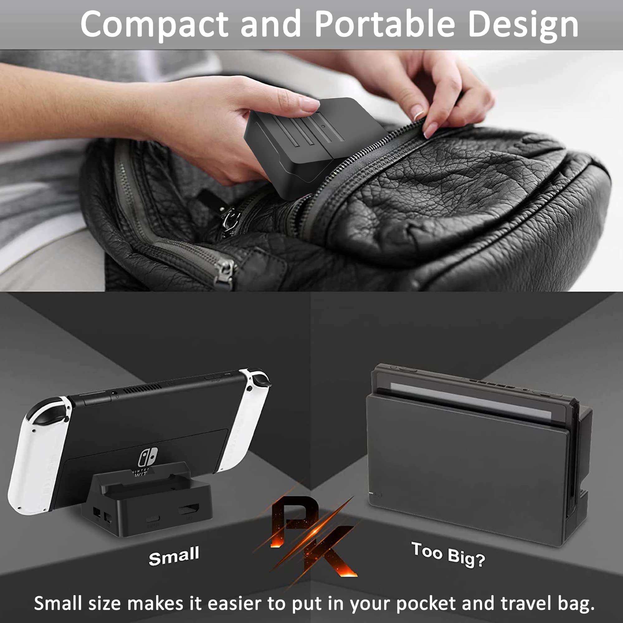 Cehensy Switch Docking Station, Dock per console TV Nintendo Switch/OLED, stazione di ricarica portatile HD, adattatore USB 3.0, tipo C