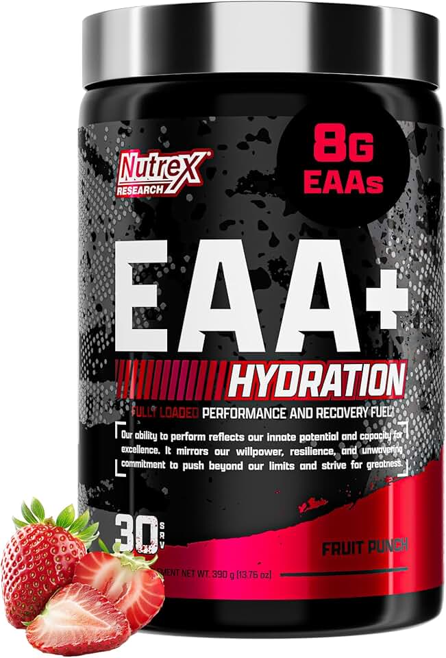 Nutrex Research EAA Hydration | EAAs + BCAA em pó | Recuperação muscular, força, construção muscular, resistência | Aminoácidos essenciais 8G + eletrólitos | 30 porções (perfurador de frutas)