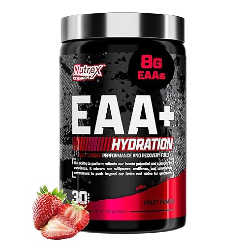 Nutrex Research EAA Hydration | EAAs + BCAA Powder | Muscle Recovery, Strength, Muscle Building, Endurance | 8G Essential Amino Acids + Electrolytes | 30 Servings (Fruit Punch) - Fruit Punch