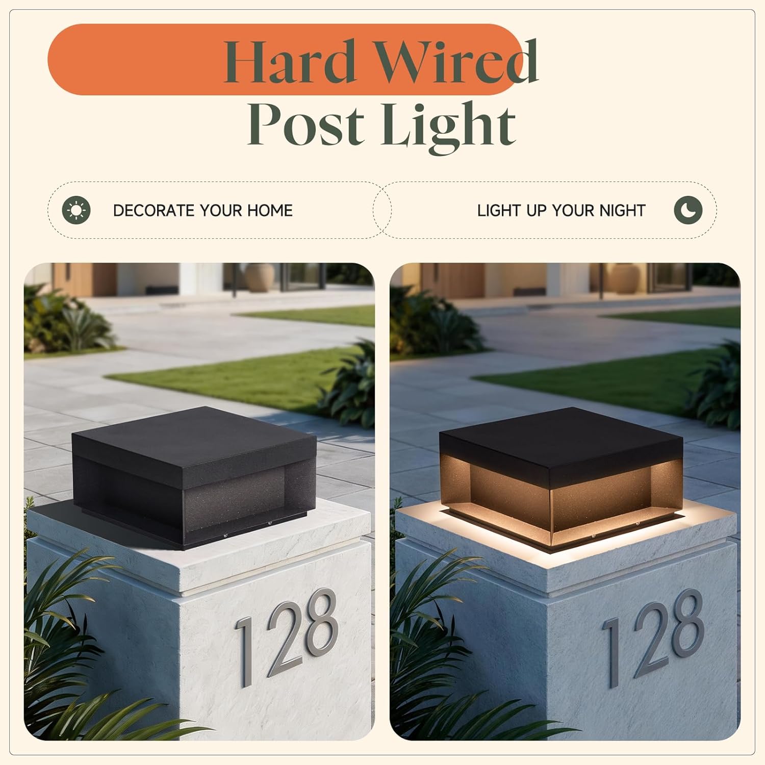 11.8'' Outdoor Post Lights Hard Wired, AC100-240V Outdoor Pillar Light, Outside Column Lights IP54 Waterproof, Modern 3000K Column Light Posts for Outside Lamp Pillar Lighting for Deck Patio Post