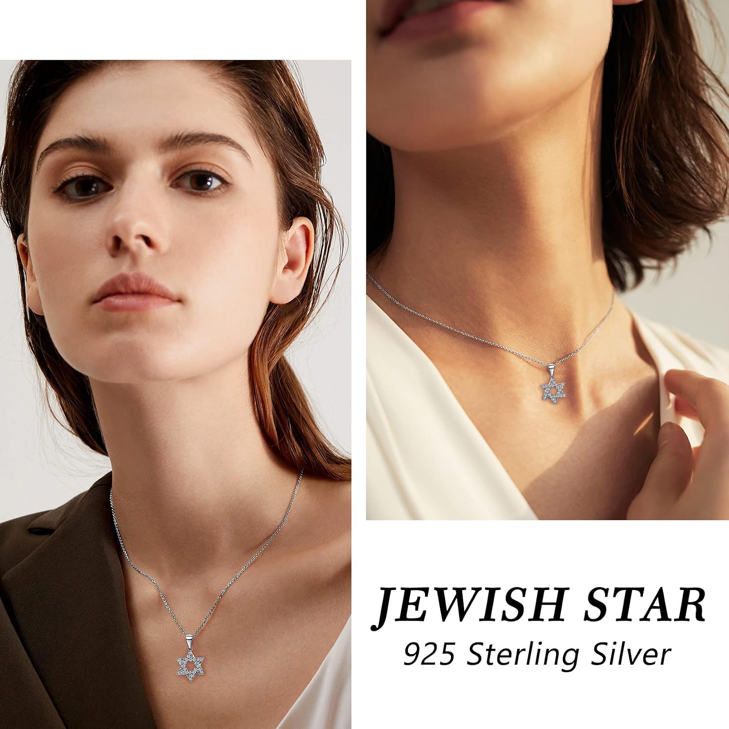 Suplight 925 Sterling Silver Jewish Star of David Necklace, Stainless Steel Gold Plated Islamic Hand of Fatima Heart Oval Allah Necklaces for Women Men (with Gift Box)