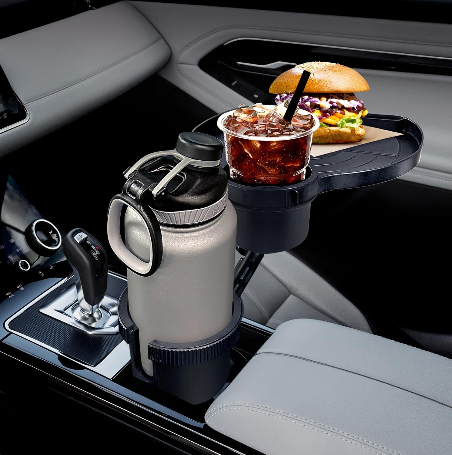 ToughTested Tough & Hungry Mega XL Cupholder Expander with Snap-On Extra Cupholder, Adjustable Food Tray, and Device Holder Slot – Fits XL Bottles & Cups, Ideal for Trucks, SUVs, RVs, Vans, and Cars