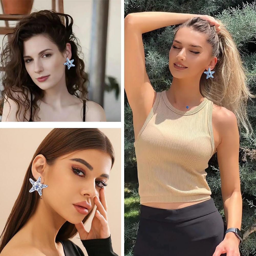 Starfish Studs Earrings For Women Fashion Color Porcelain Starfish Earrings Boho Summer Starfish Earring Personalized Beach Holiday Jewelry For Women - Image 2