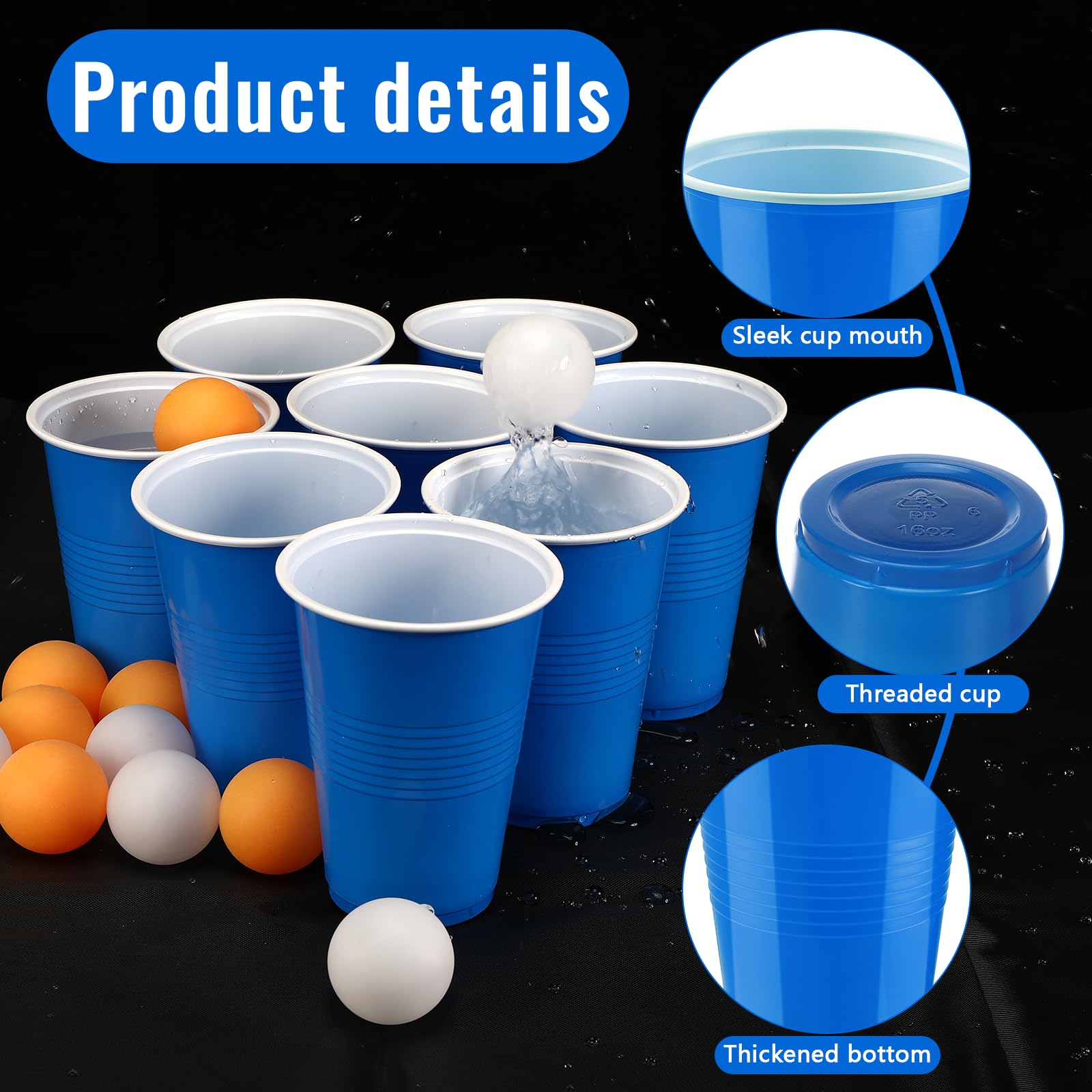 Sprifityy Beer Pong,100 Pezzi 500ml Bicchieri Beer Pong e 12 Pezzi Palline da P ing Pong,Bicchieri di plastica riutilizzabili,per Giochi di bevute, Feste, Compleanni, Matrimoni, Campeggio