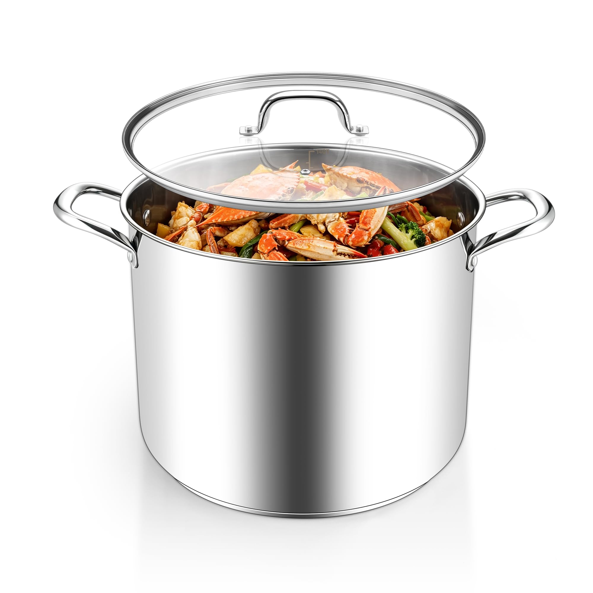 Homikit Pentola grande da 14 litri, in acciaio inox, con coperchio, per inscatolamento e stufatura a vapore, fondo pesante a tre strati, cottura a induzione e pasta, lavabile in lavastoviglie