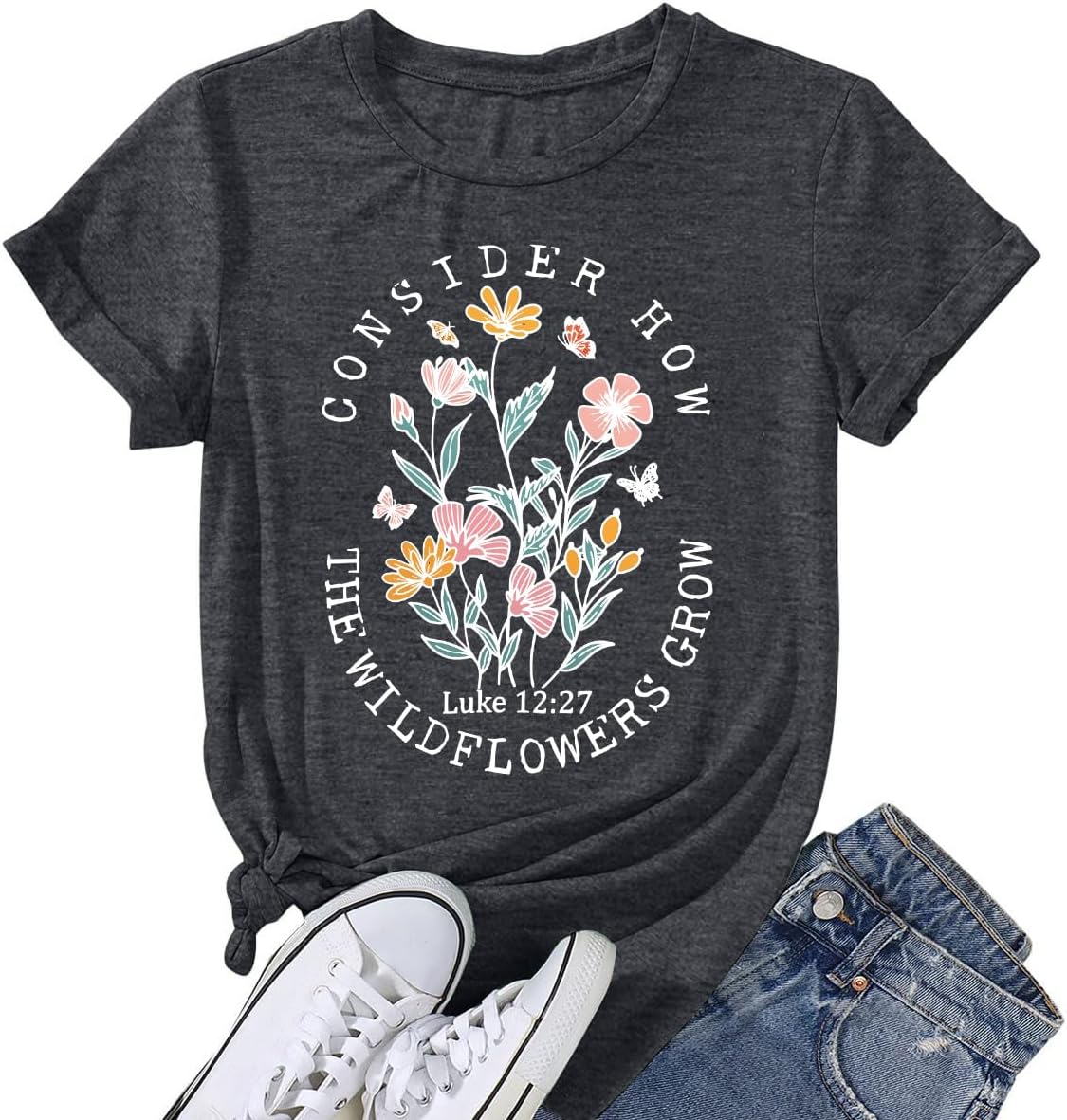 Christian Shirts for Women Vintage Bible Verse Boho Wildflowers T Shirts Floral Graphic Tees Religious Crewneck Tee Tops - Image 8