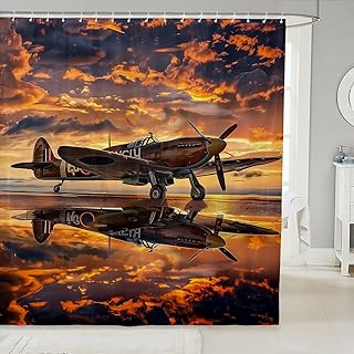 Castle Fairy Cool Aircraft Shower Curtain Waterproof Polyester Fabric 3D Aviation Airplane Bath Curtain Gradient Clouds Sky Bathroom Decor Modern Airplane Hanging Curtain with Hooks 72 x 72 Inch