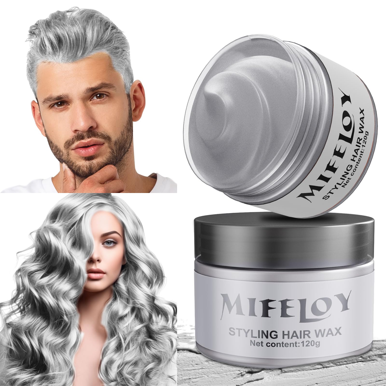 4,23 Unzen Temporäre Haartönung mit Bürsten, Instant Hair Cream Mud, Natürliche Haarfarbe Frisur Pomade, Unisex Styling Haartone Wax, 120g Haar Wachs für Party Cosplay Halloween Weihnachten
