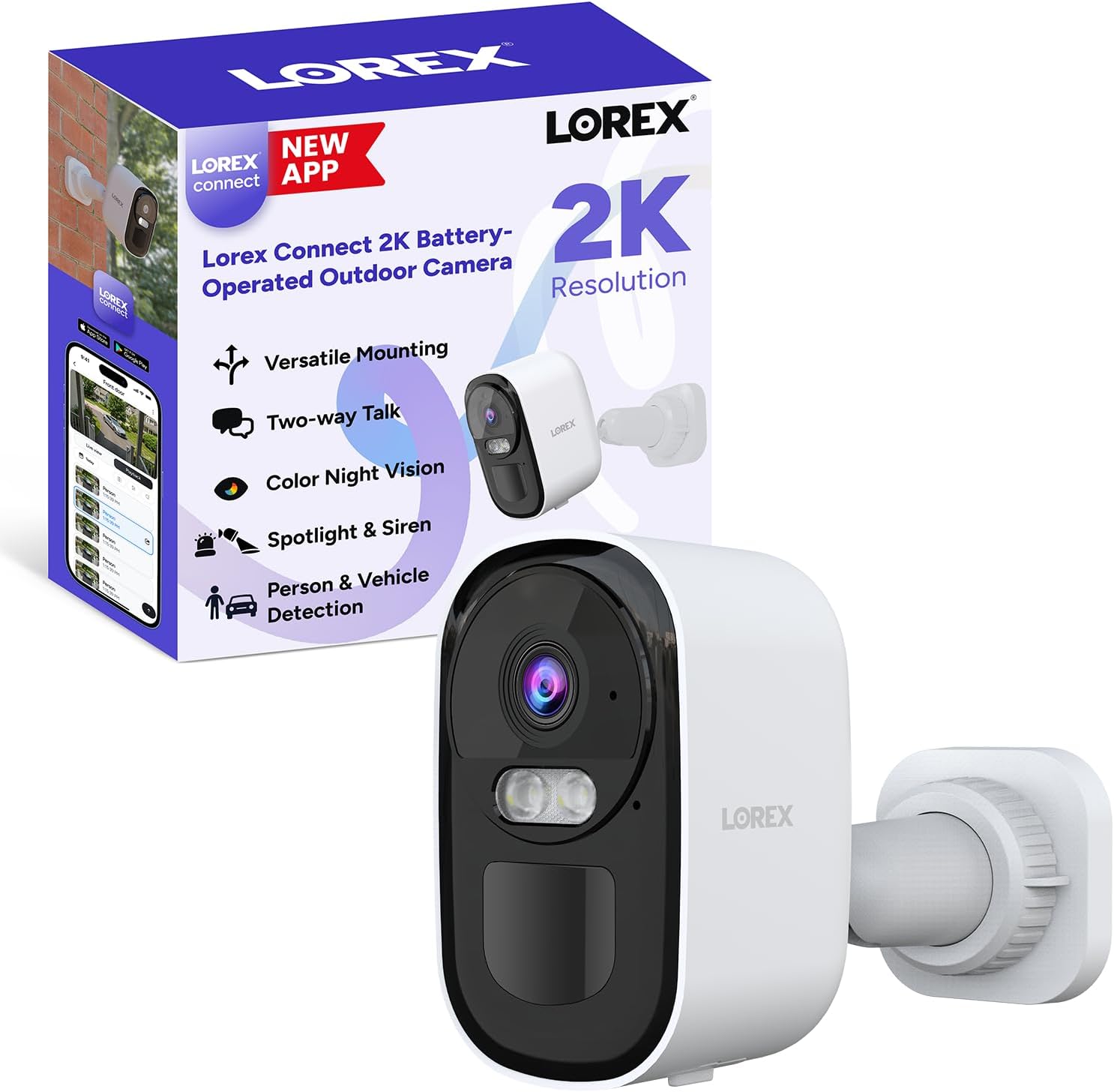 Lorex Connect (New App) | 2K Wi-Fi Battery-Powered Wire-Free Camera