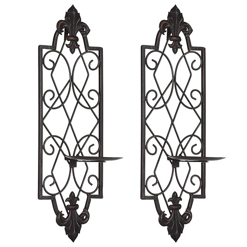 Set of 2 Metal Wall Sconce Candle Holders, Fleur De