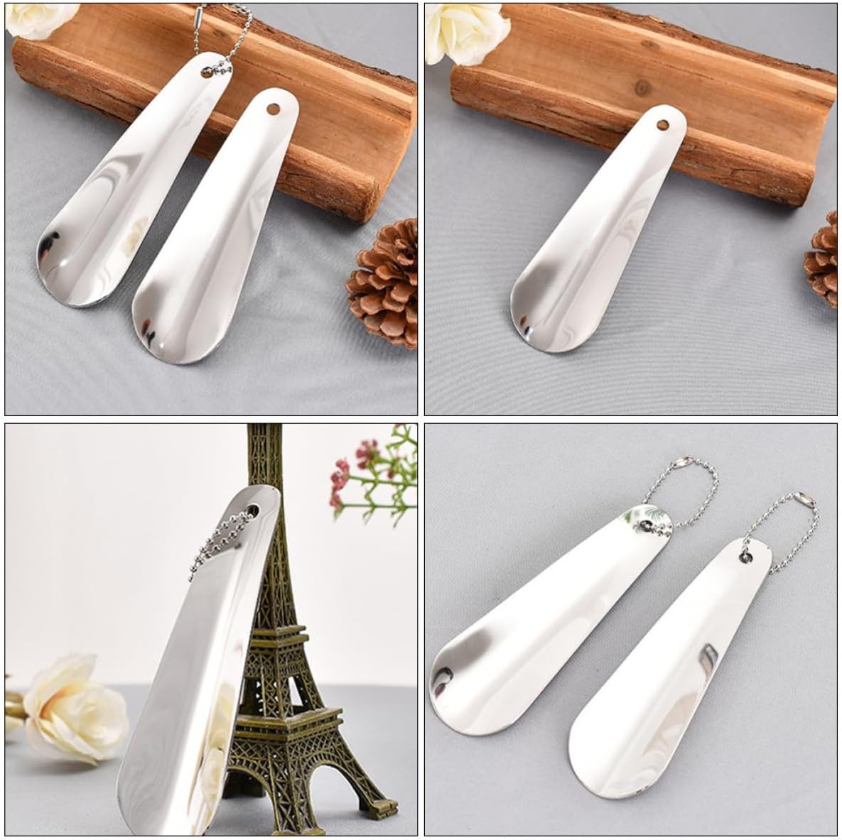 BESPORTBLE 2pcs Stainless Steel Short Shoe Horn Set for Home Travel Silver image 3