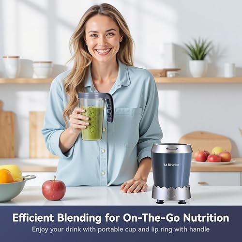 Miniatura 7 de La Reveuse Batidora de batidos de tamaño personal, 1000 W de alta velocidad con vaso para llevar de 24 onzas, ideal para batidos, batidos de