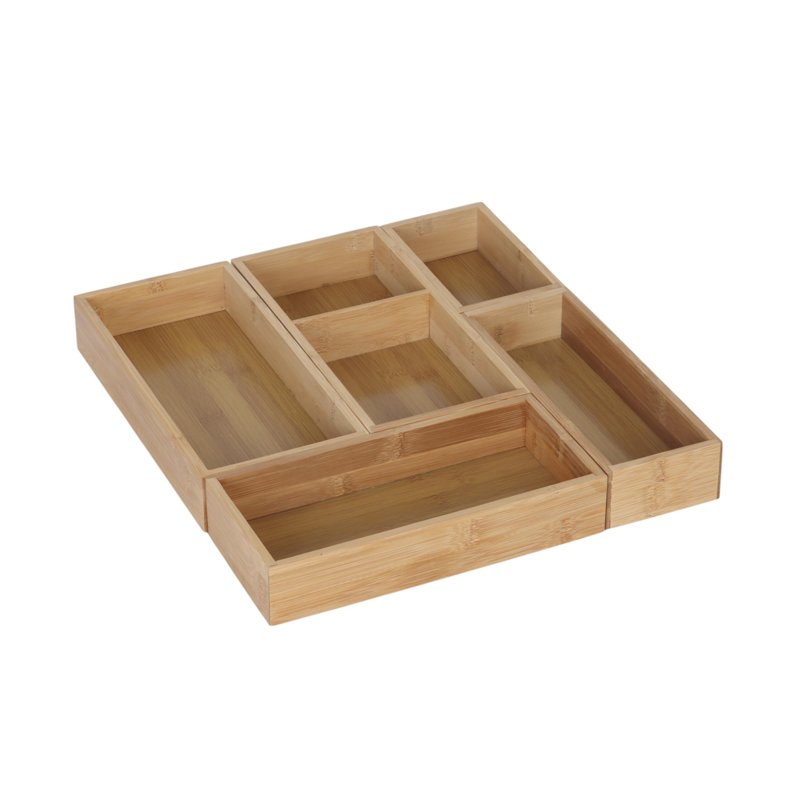 Relaxdays Bamboo Drawer Insert 5-Piece Set, Universal Cutlery Organizer, 27x12.5x5 cm, Natural