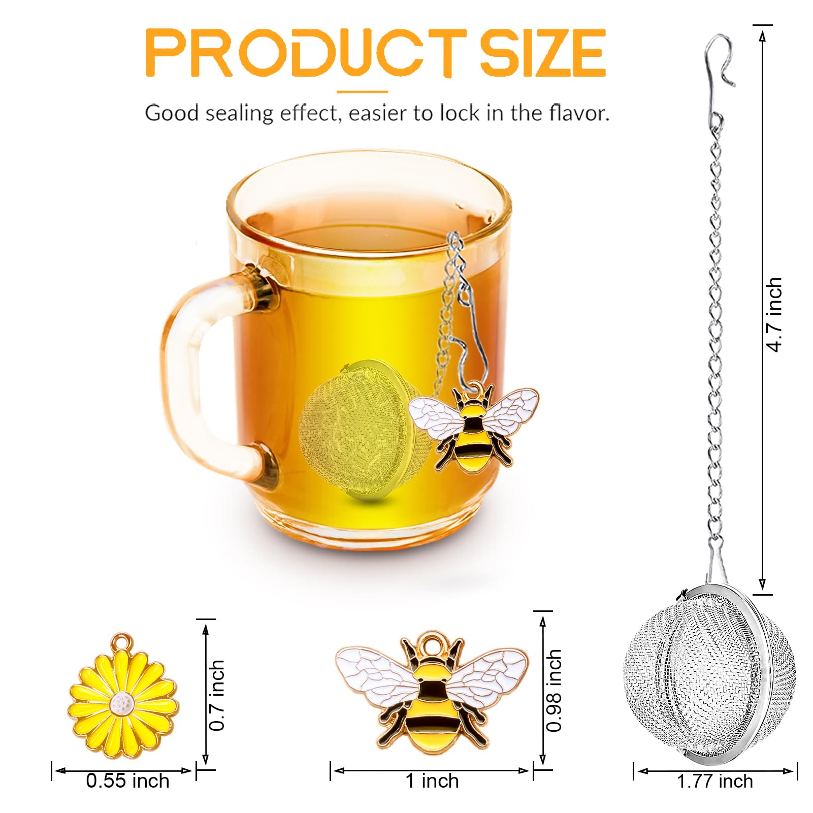 TeaSanavie Infusores de té de acero inoxidable, juego de 2 coladores de té con dijes de abeja y flores para té de hojas sueltas