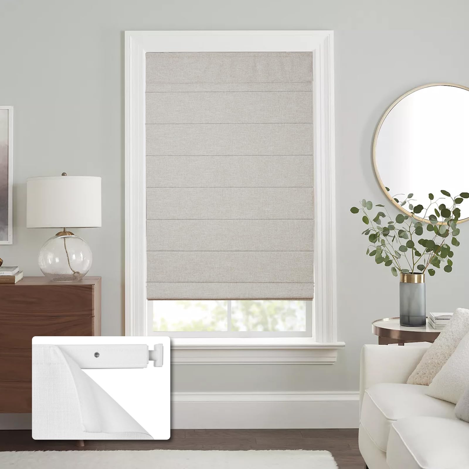 Photo 1 of Atxbyoh No Drill Cordless Roman Shades for Windows No Tools Roman Shades, Blinds for Indoor Windows, UV Protection (Linen, 21" W x 48" H)