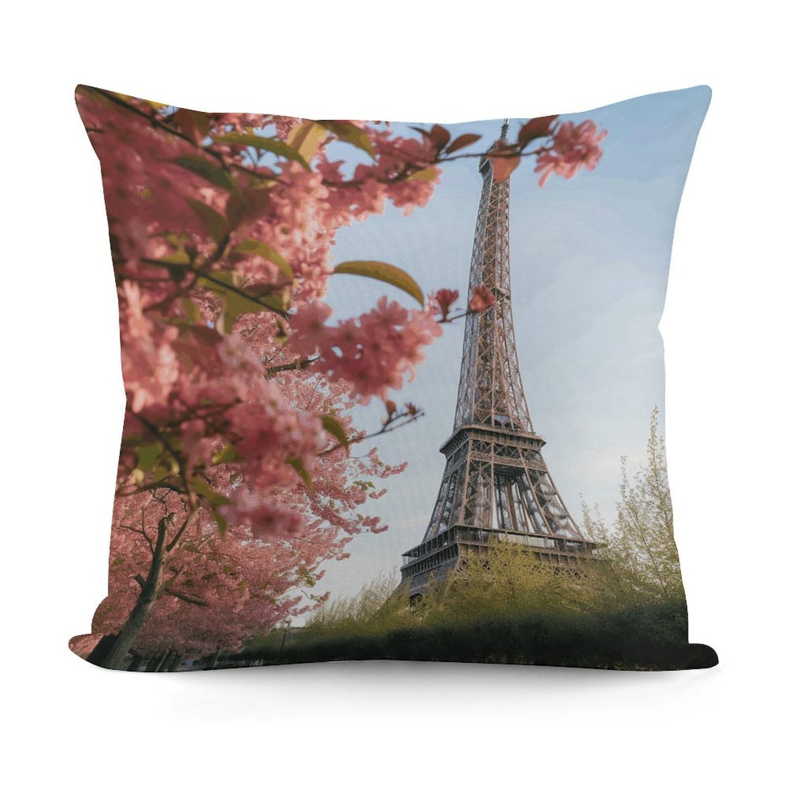VstaDank Paris Eiffel Tower Flower Pillow Covers Soft Plush Decorative Square Pillow Cover Modern Breathable Pillowcases Pillowcase with Invisible Zipper 18x18 Inches for Sofa Living Room