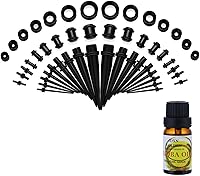 JDXN 50-Piece Acrylic Ear Stretching Kit with Jojoba Oil - Tapers, Plugs, Silicone Tunnels 14G-00G for Safe Gauging