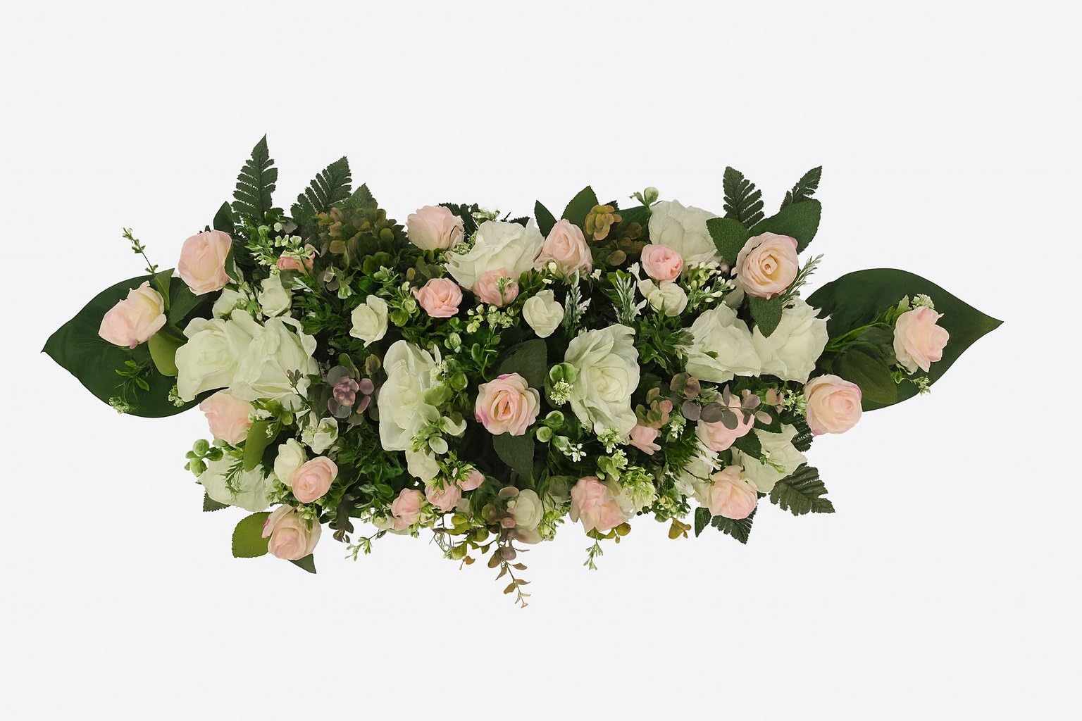 Cojin de Flores Artificiales Centro Flores diseño Barco Blanco y Rosa para Bodas Iglesias y cementerios 20x100x50 cm