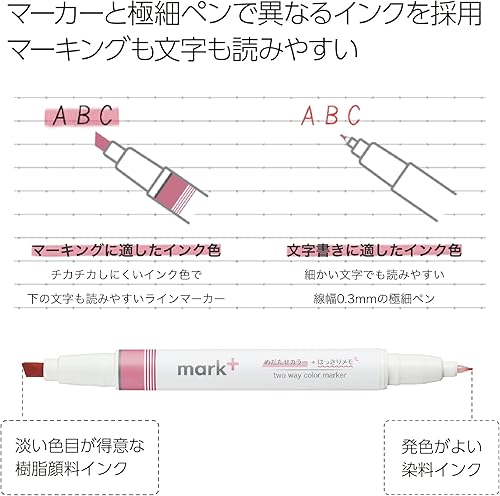 Miniatura 5 de KOKUYO Marcador+marcadores de doble punta de cincel de secado rápido, 5 unidades de oro, gris, verde claro, azul marino, rojo. Importación de Japón