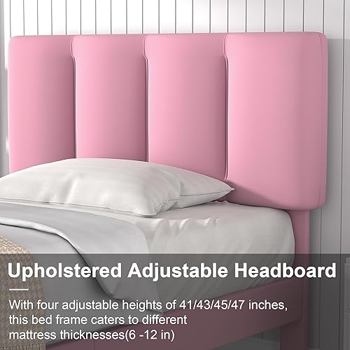 Miniatura 4 de VECELO Base de cama con cabecera tapizada, base de colchón de plataforma con fuerte soporte de listones de madera, no necesita somier, fácil