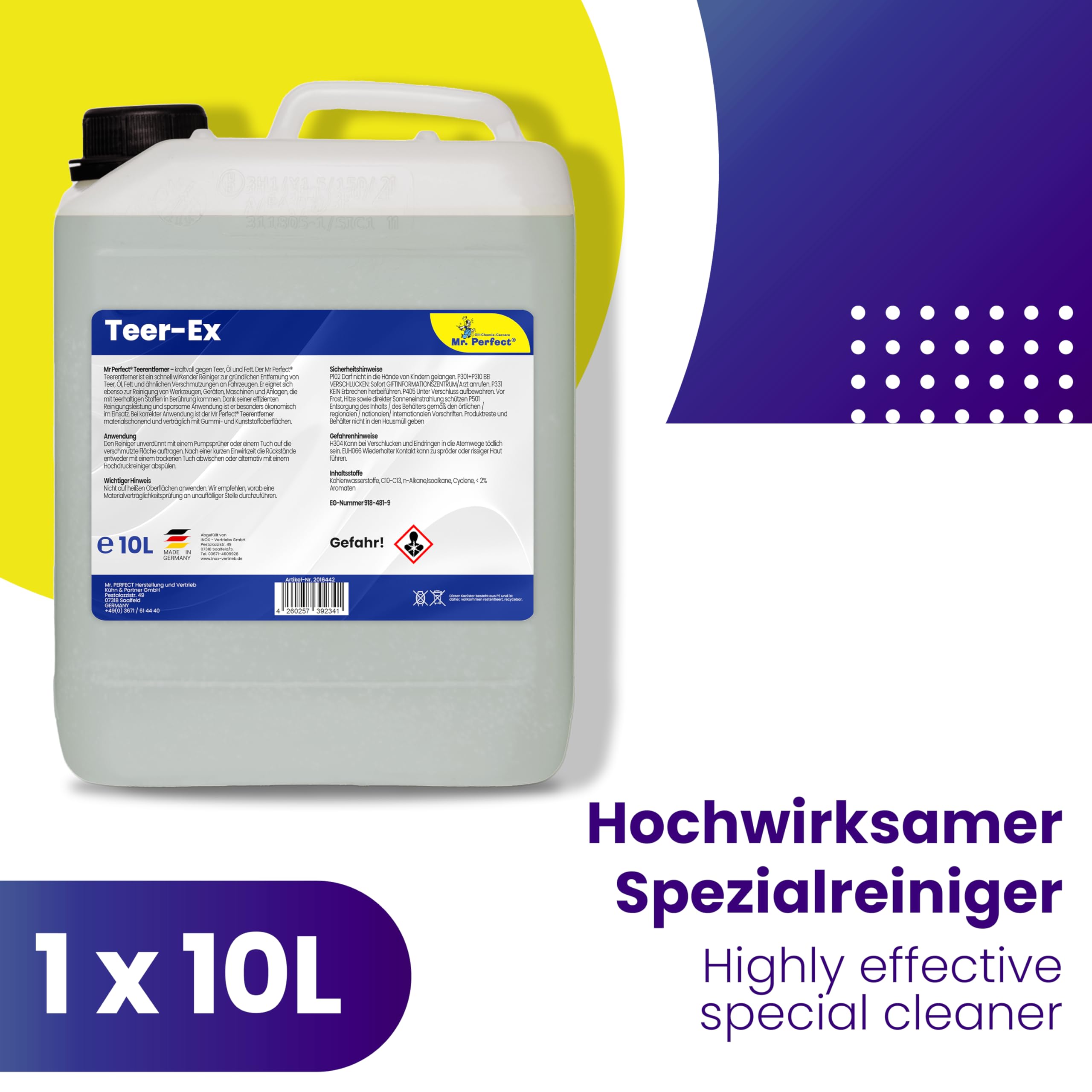 Mr. Perfect® Professioneller Teerentferner Auto - 10L I Bitumen Entferner - Entfernt effektiv Teer, Bitumen, Öl & Fett I Baumharzentferner - Teer Entferner für Auto, Wohnmobil, Werkzeuge & Mehr