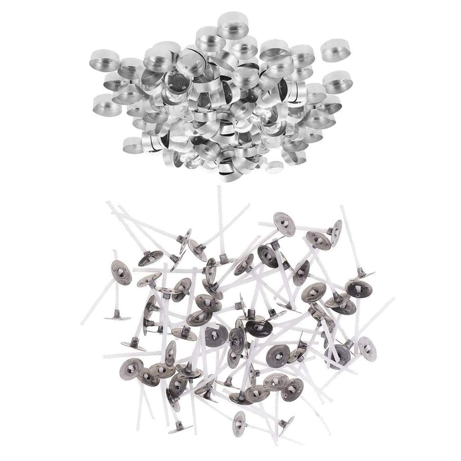 Enjoymss Light 200Pcs Aluminum Tea Tins Tea Empty Case Containers + 200Pcs Natural Candle Wick Pre Waxed For Candle Making, Tea Candle Diy