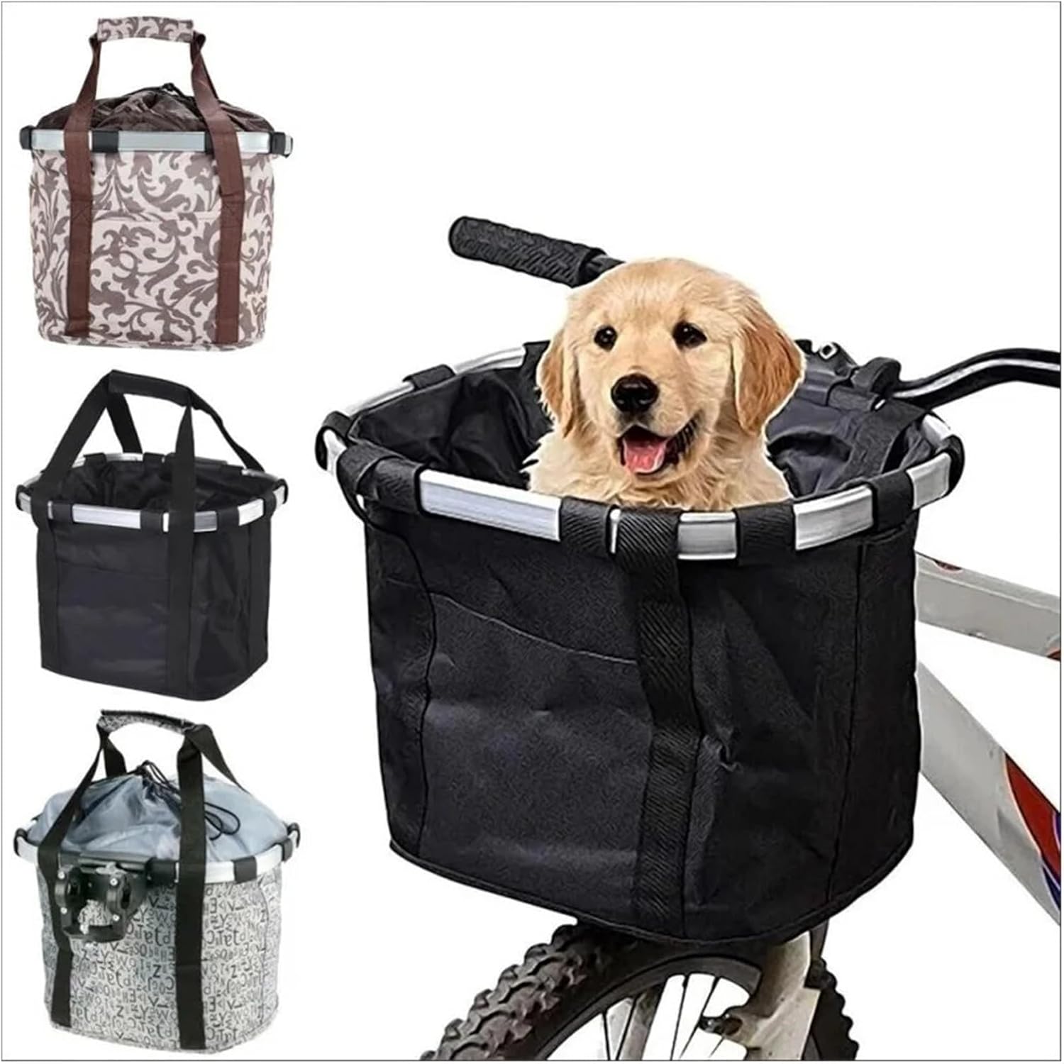 Bicycle Front Basket Bike Small Pet Dog Carry Pouch 2in1 Detachable MTB Cycling Handlebar Tube Hanging Fold Baggage Bag 5KG Load(Red)