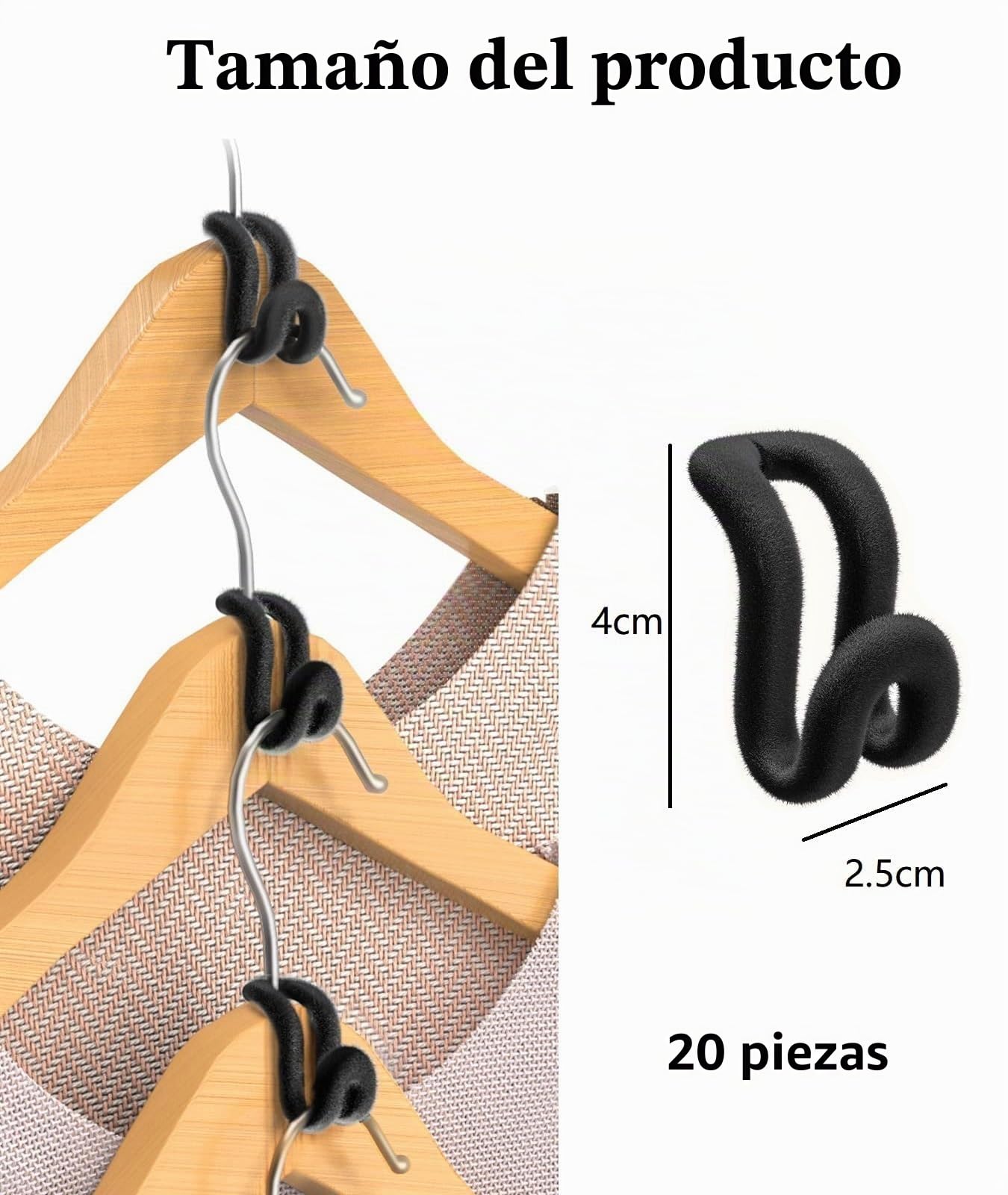 Ganchos de extensión flocados antideslizantes para perchas de terciopelo - Ahorran espacio