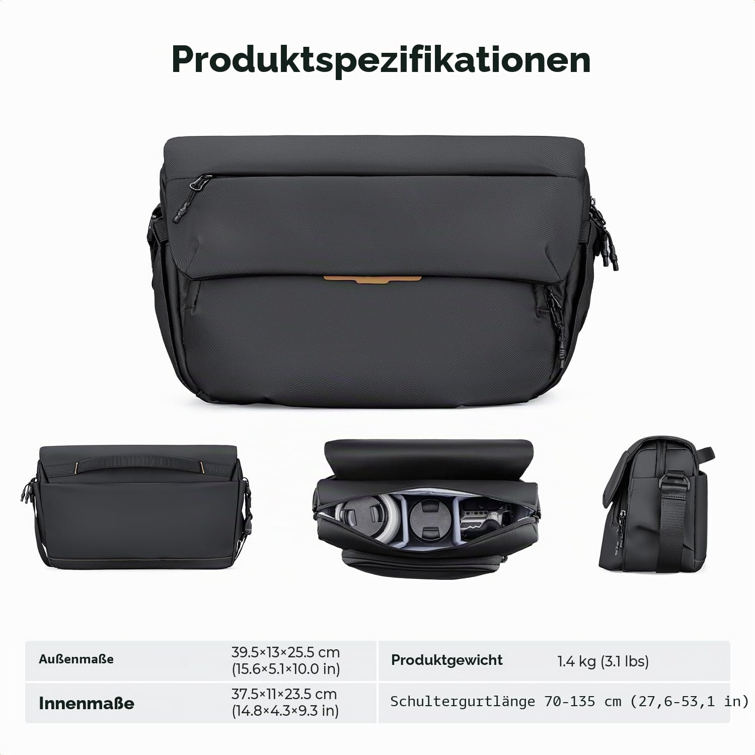 K&F CONCEPT Kameratasche mit großem Fassungsvermögen, geeignet für Kameras, 70-200 mm f/2,8 Objektive und Laptops bis zu 13 Zoll
