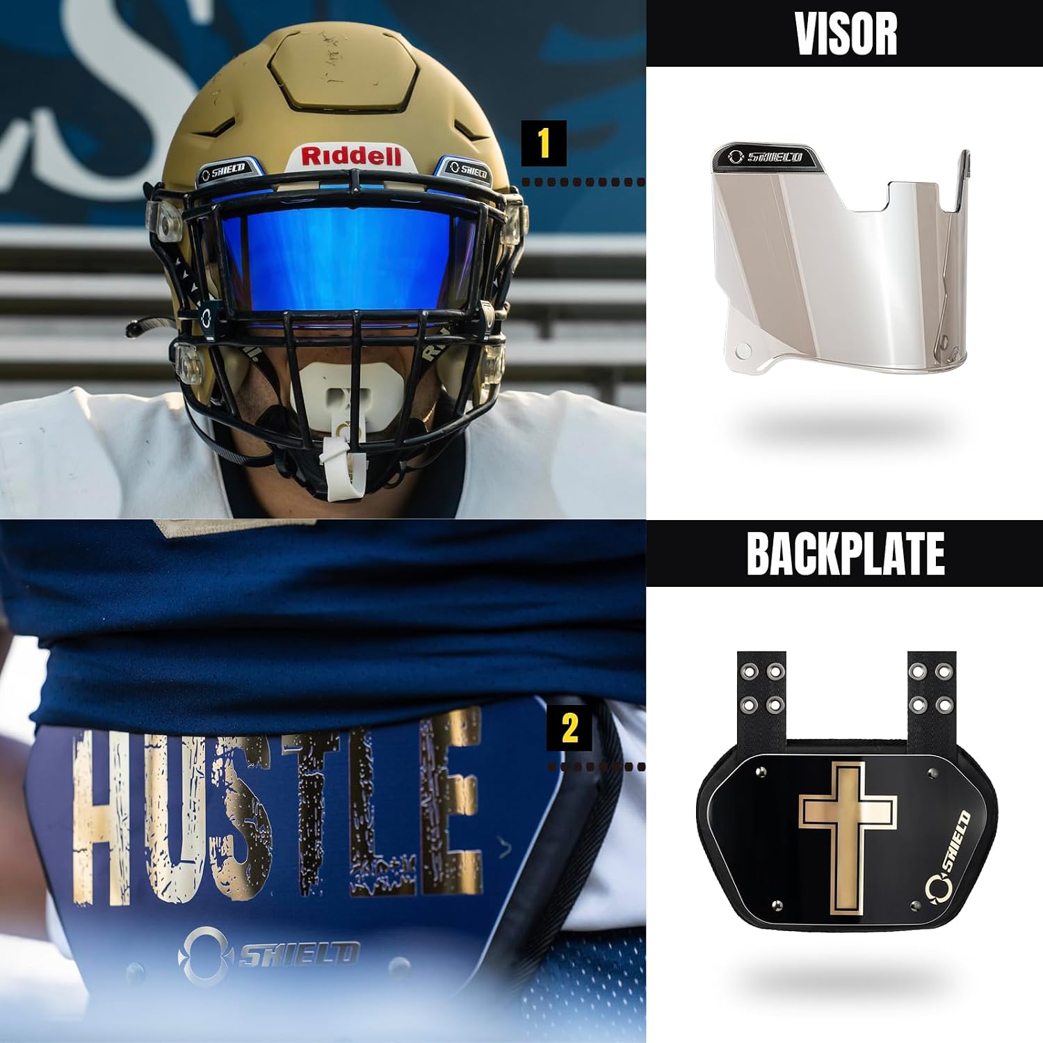 Football Visor, Smoke/Clear Tinted Eye Shield, Visor Clips Included