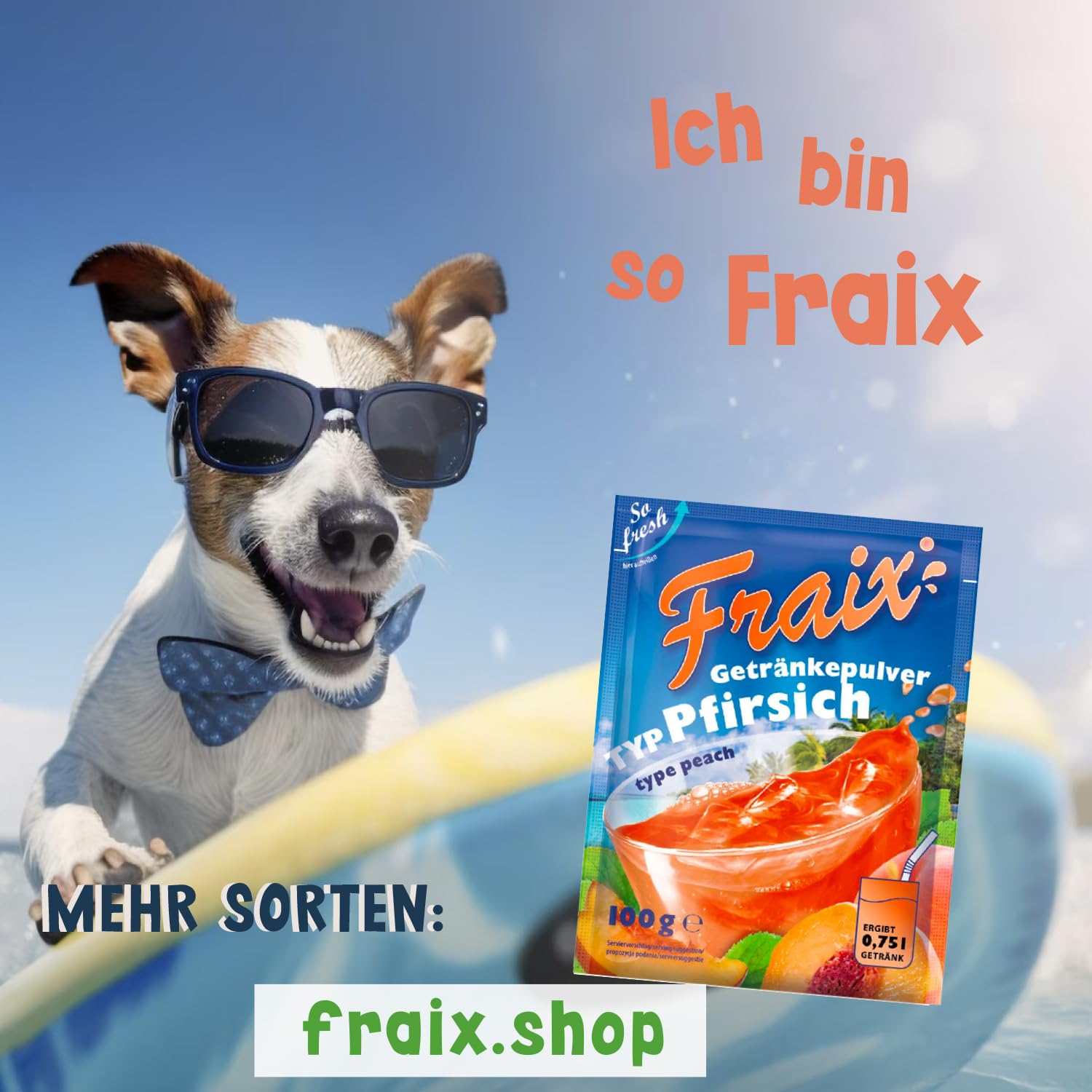 FRAIX Lot de 50 boissons en poudre pêche (50 x 100 g) - Poudre instantanée de fruits au goût pêche - Poudre de fruits parfaite pour les déplacements, les fêtes d'anniversaire
