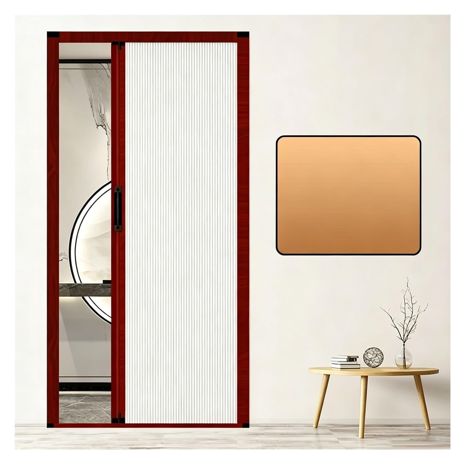 Aluminum Frame Accordion Door, No Drill Folding Room Divider, Space-Saving Blackout Privacy Screen for Bedroom, Balcony, Closet, Pantry, Customizable Partition(Red,W x h 150x200cm)