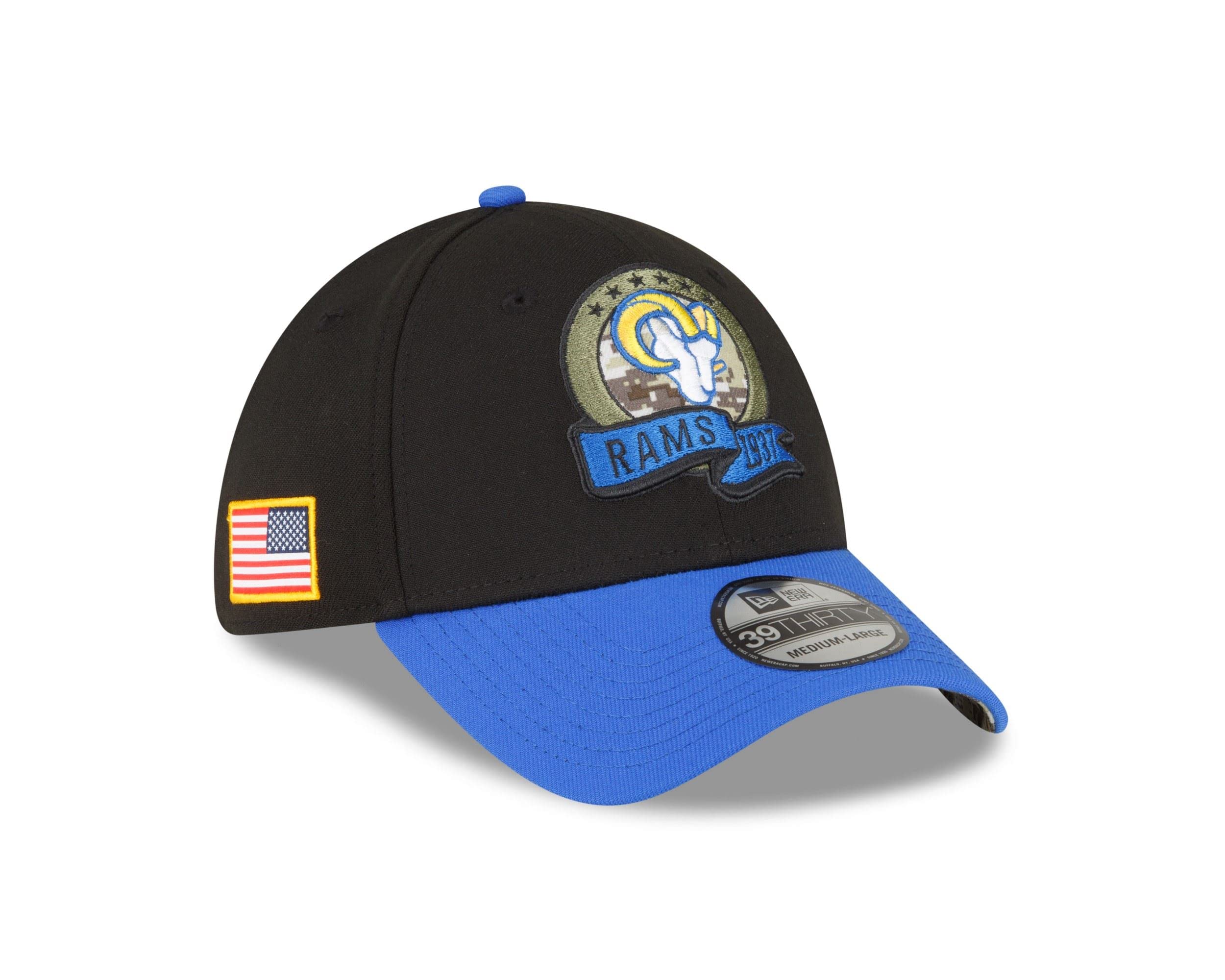 New Era Men's Los Angeles Rams Black Los Angeles Rams Nfl Salute To Service 2022 Black Blue 39Thirty Stretch Cap - L-Xl (7 1/8-7 5/8)