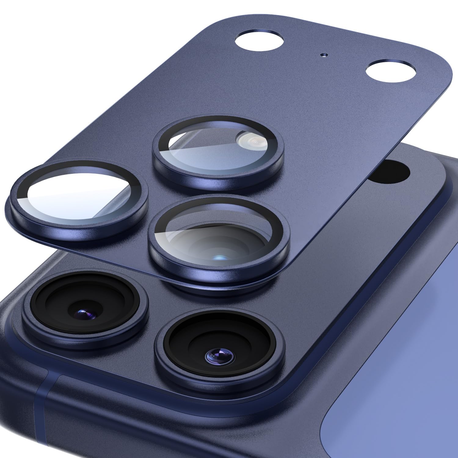 EZ-GLAZ-for iPhone 17 Pro Camera Lens Protector, Metal Frame with Installation Tool, Military-Grade 9H+ Tempered Glass, Full Coverage, Anti-Scratch, 12FT Shatterproof, Case-Friendly, Deep Blue, 1-Pack