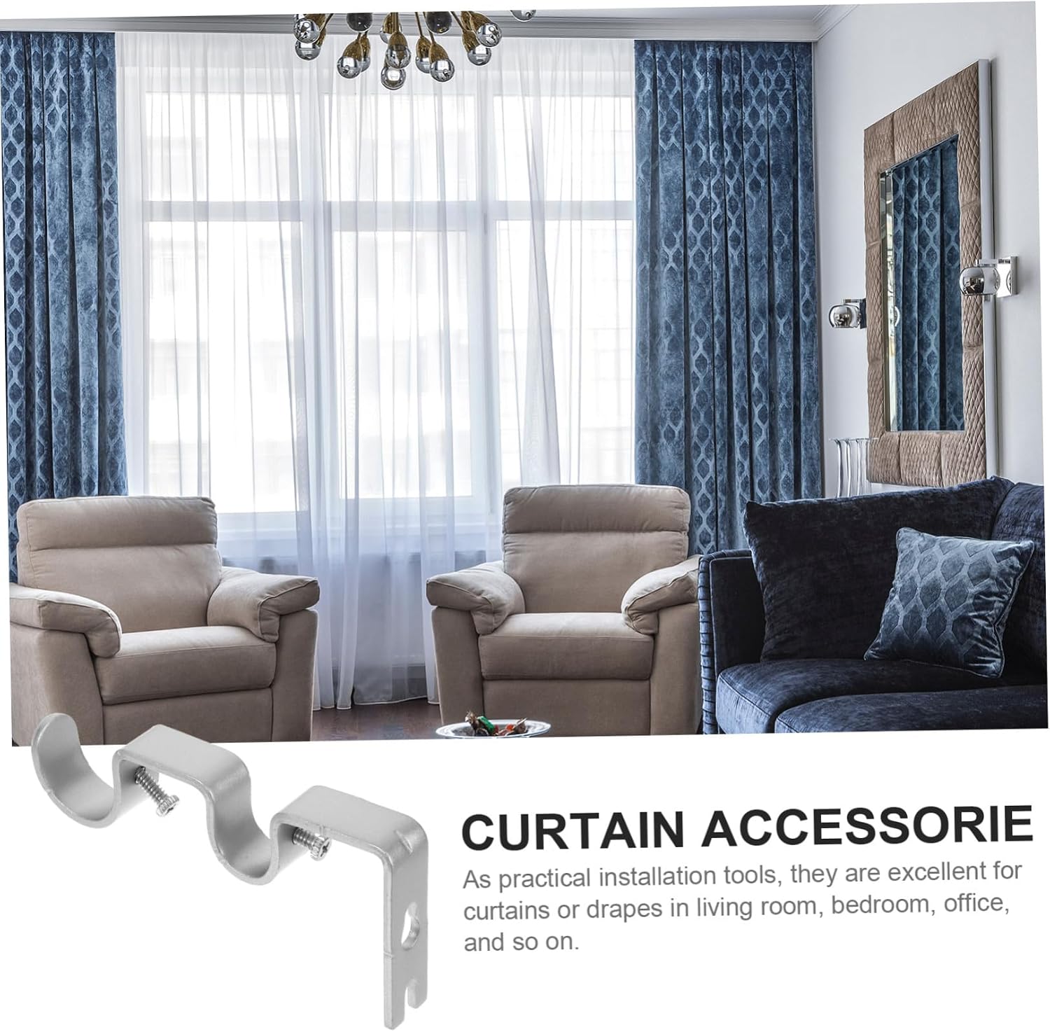 ORFOFE 3-piece Heavy Duty Iron Curtain Rod Bracket Double Rod Strut Frame for Home Decor Window Dressing