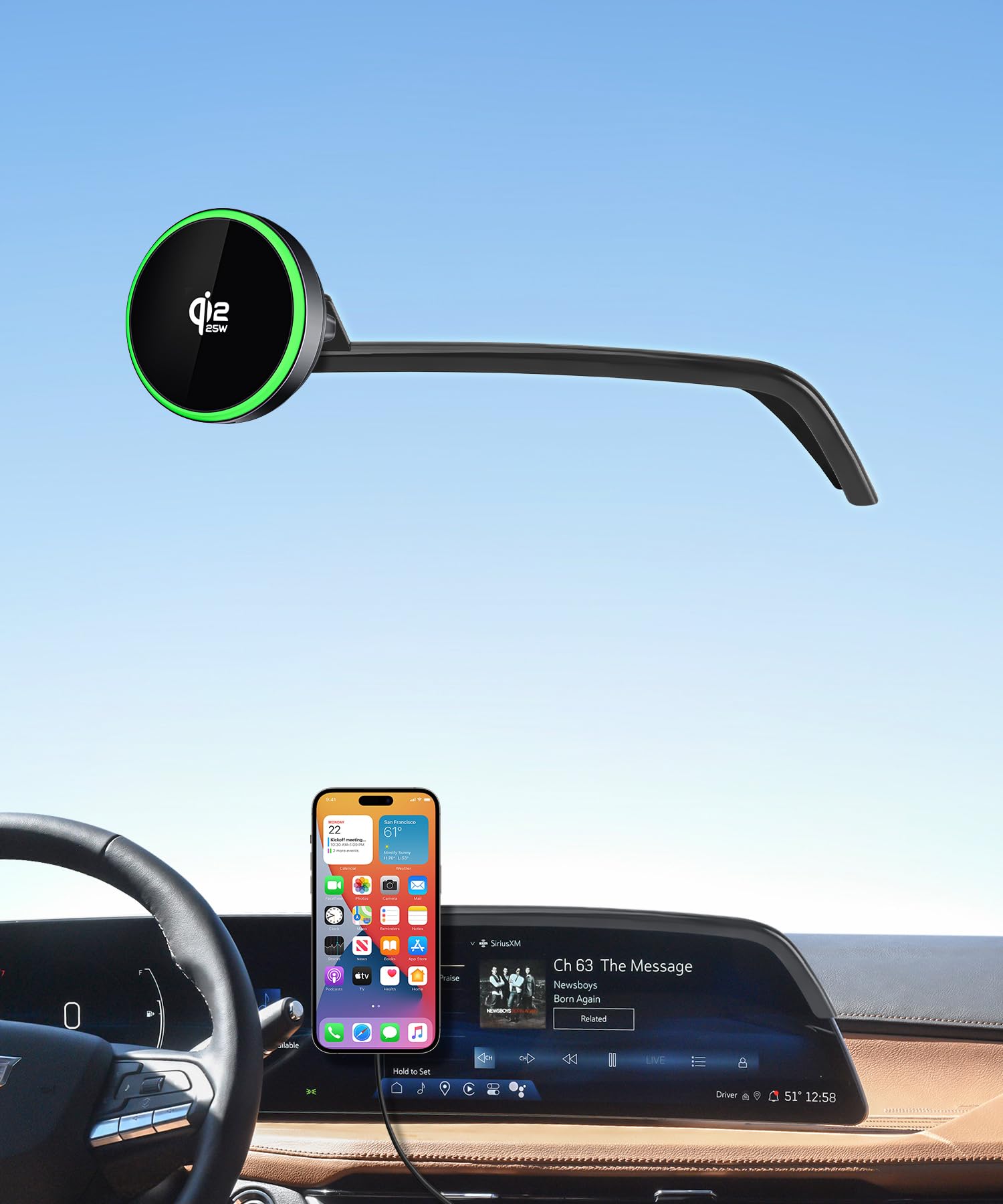 Cargador Qi2.2 Max de coche para Cadillac CT5 y Lyriq de 25W soporte MagSafe para pantalla de 33" 8