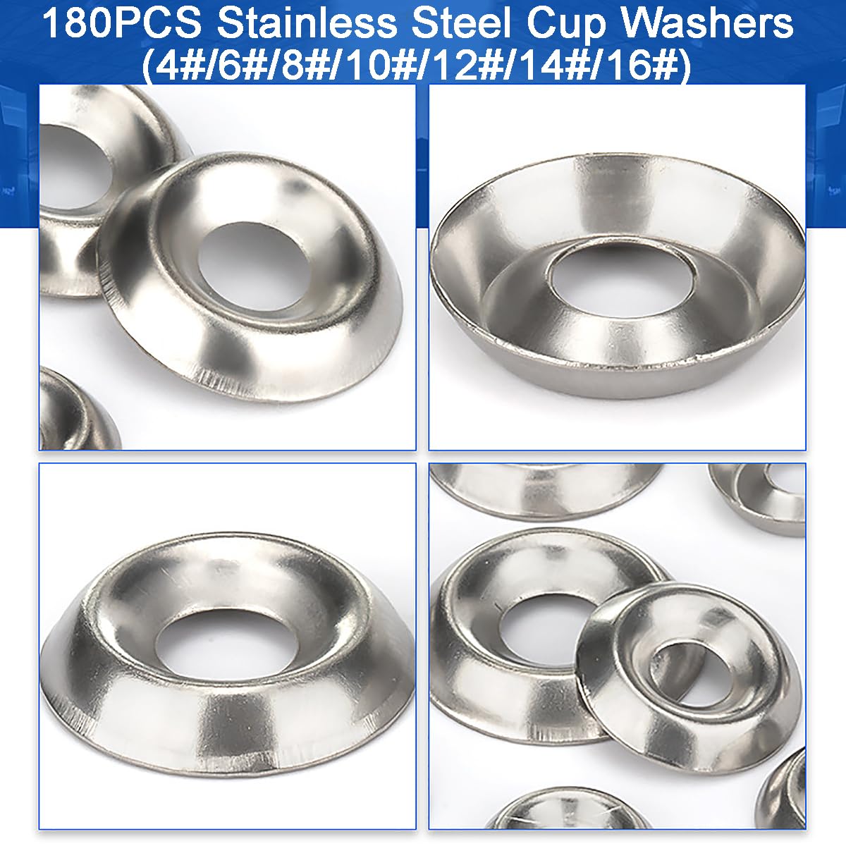 WeqeYent 180 Pcs Cup Washers, Metal Washers for Screws(M3-M9), Stainless Steel Countersunk Decorative Washers (#4#6#8#10#12#14#16) - Image 2