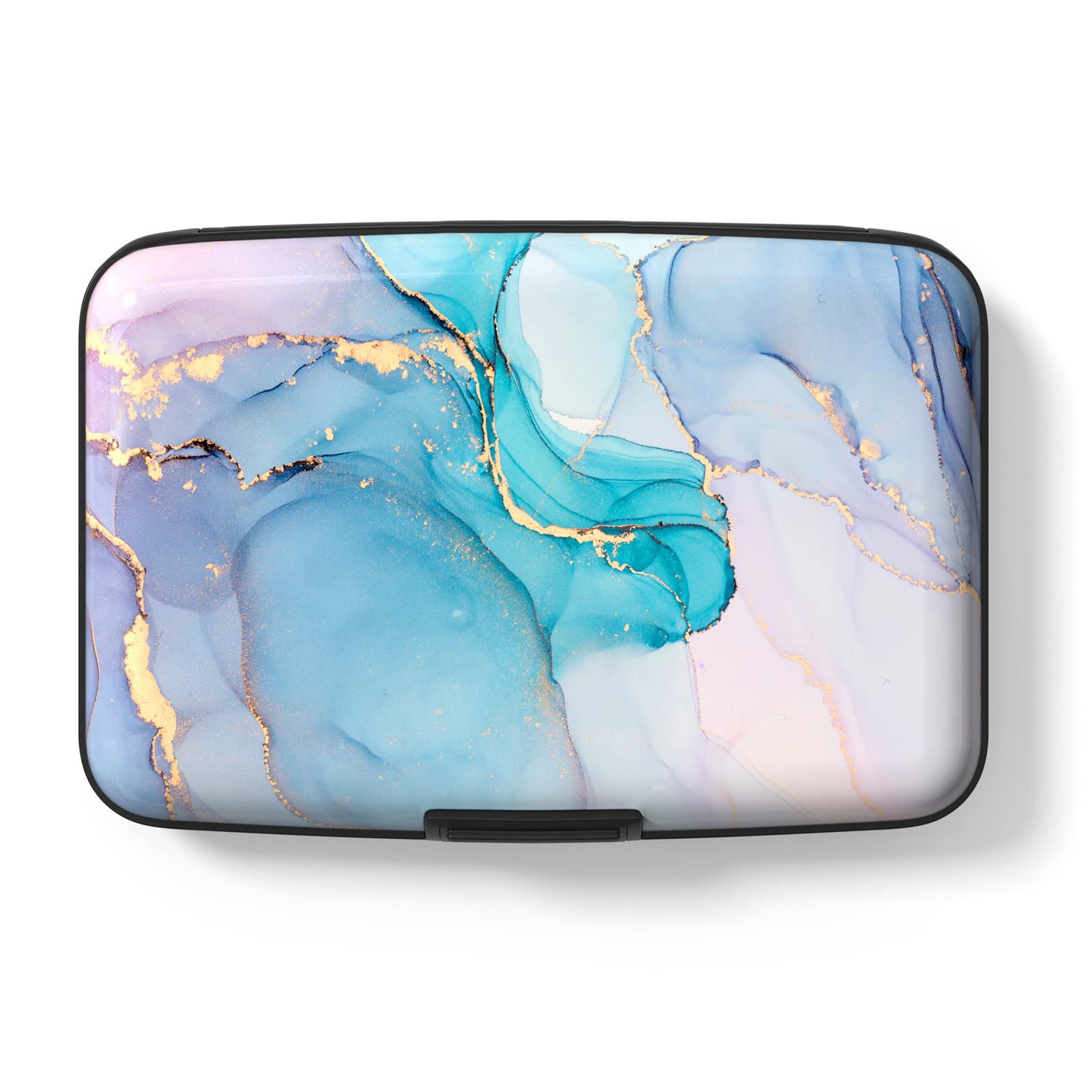 Hsxnam Credit Card Holder, Small RFID Metal Credit Cards Wallet Cute Business Card Holder Pocket ID Case for Women Men, Purple Gold Marble, Purple Gold Marble, Modern โ image 1