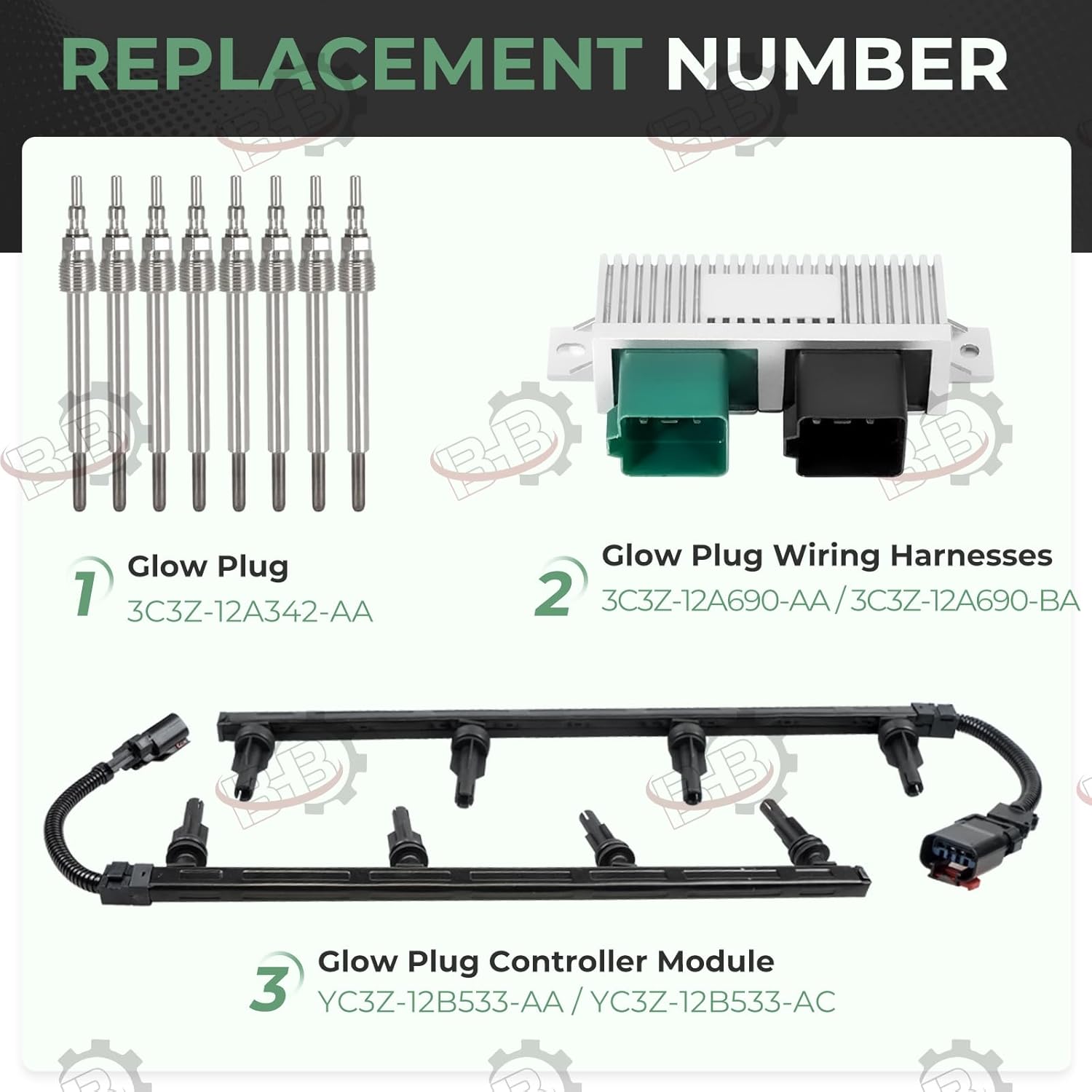 BHB 2003 Glow Plug Wiring Harnesses Controller Module Compatible with Ford 6.0L 7.3L F250 F350 F450 F550 Excursion Turbo Diesel Replace 3C3Z-12A342-AA 3C3Z-12A690-AA YC3Z-12B533-AA