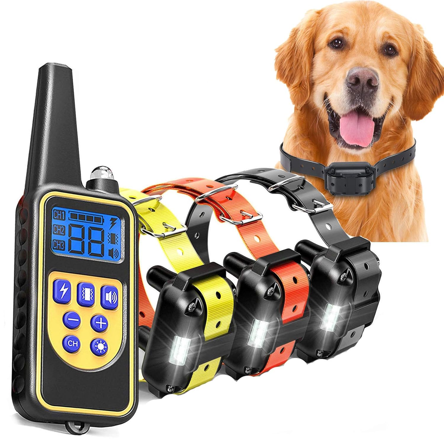 Dog Training Collar Remote Rechargeable Waterproof Vibration Training Collar w 3 Training Modes Beep Vibration and Shock Up