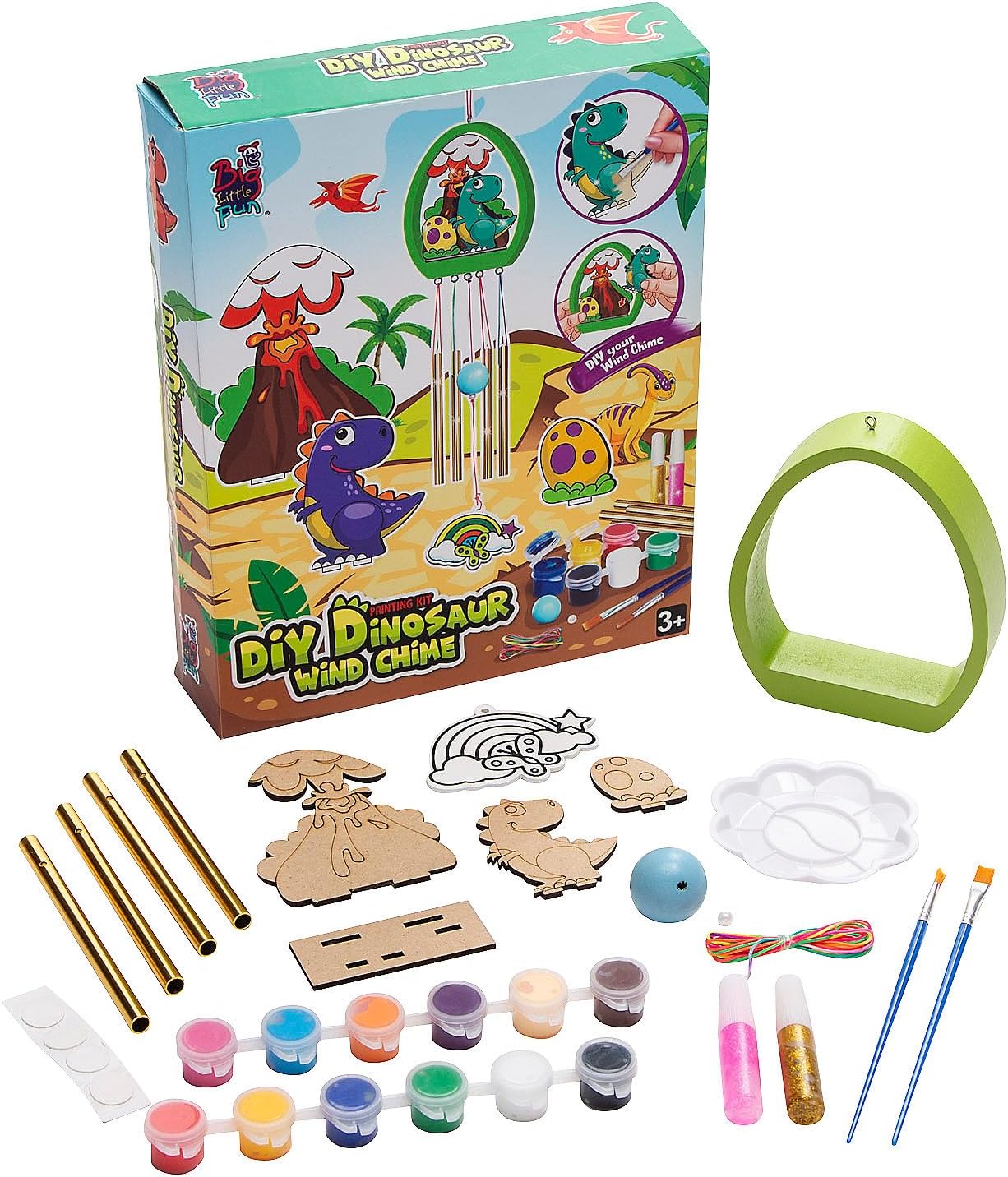 Fun Express DIY Wooden Dinosaur Wind Chime Kit, All in One Kids Craft Kit, Birthday and Everday Gifts, Great for Creative Acitivity for Home and School