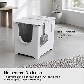 Modkat Flip Covered Front Entry Cat Litter Box, Black | Front-entry design with a flip-top lid, seamless base and reusable liner for easy cleaning and odor control