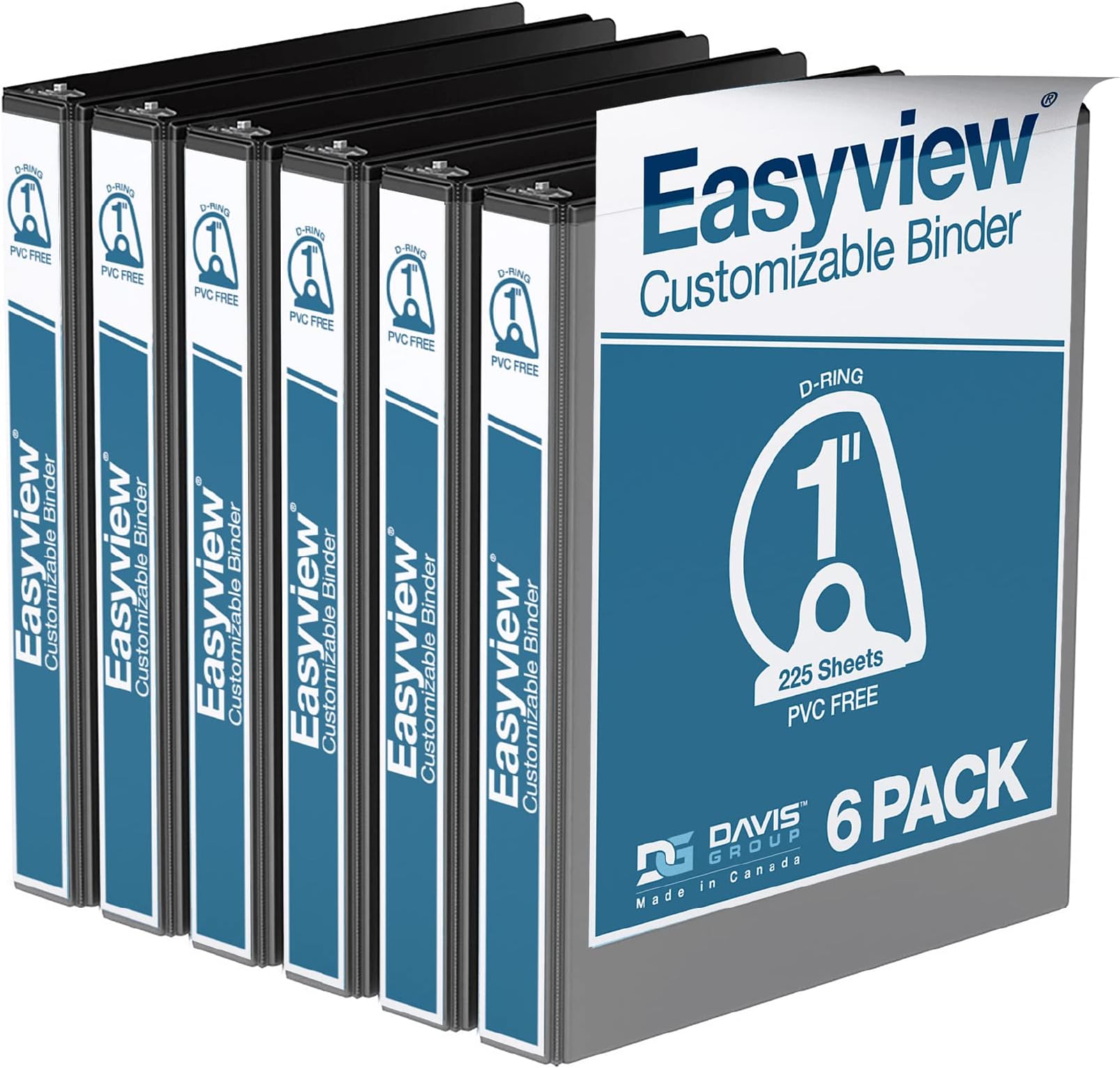 EasyView Premium Angled D-Ring 1-Inch Binders with Clear-View Covers ...